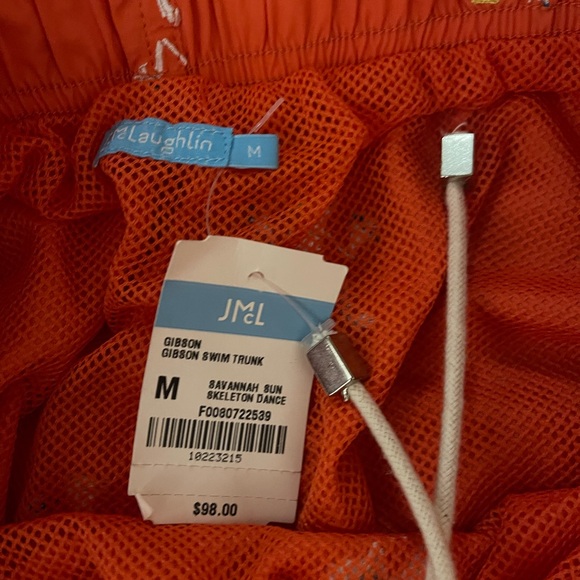 Men's Orange Swim Shorts with Embroidered Design - Picture 3 of 5